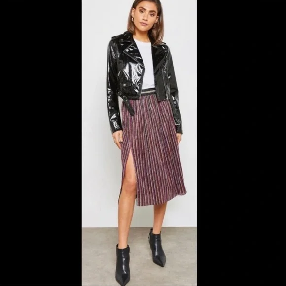 Topshop Skirts Topshop Metallic Plisse Striped Midi Skirt Size